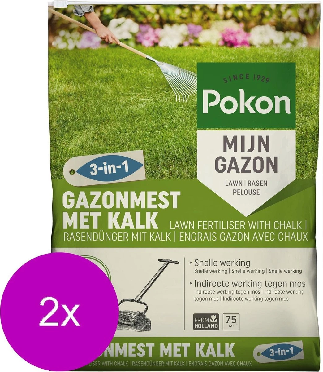 Pokon Gazonmest Met Kalk - 2 X 5kg - Mest - Geschikt Voor 2 X 75m² - 120 Dagen Voeding - Voordeelverpakking - Afbeelding 5