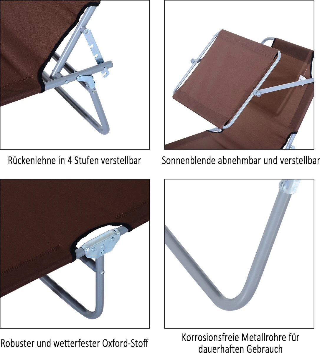 Outsunny Ligstoel Ligbank Voor Buiten Ligstoel Voor Op Het Strand Inklapbaar Met Zonnedak 3 Kleuren 84B-001 - Afbeelding 3