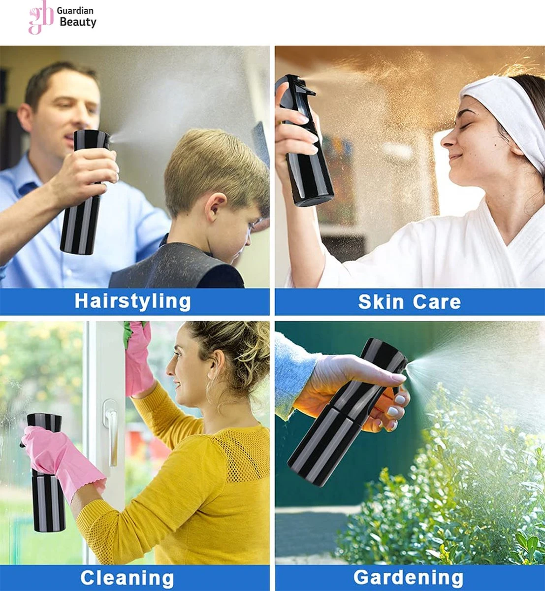 Merkloos Sibel Extreme Mist Verstuiver 160ml Zwart En Wit| Professional Hairdressing Plastic Fine Mist Spray Bottle - 2 Stucks - Afbeelding 6