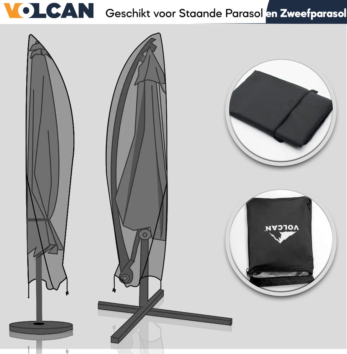 Volcan Parasolhoes Voor Zweefparasol - Tot 300cm - Waterdicht - Oxford 420D - Met Rits, Trekkoord En Stok - Zwart - Afbeelding 8