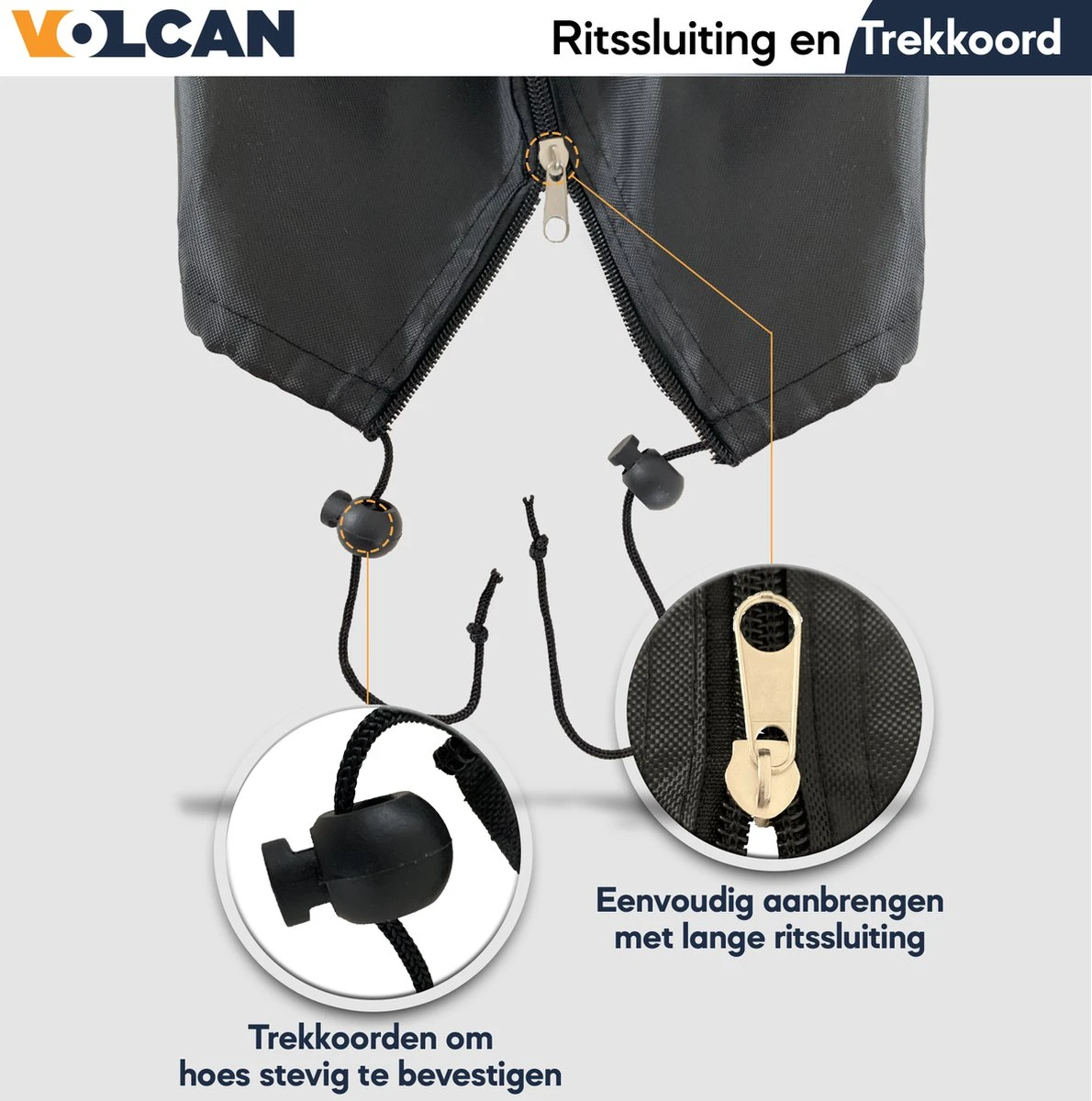 Volcan Parasolhoes Voor Zweefparasol - Tot 300cm - Waterdicht - Oxford 420D - Met Rits, Trekkoord En Stok - Zwart - Afbeelding 2