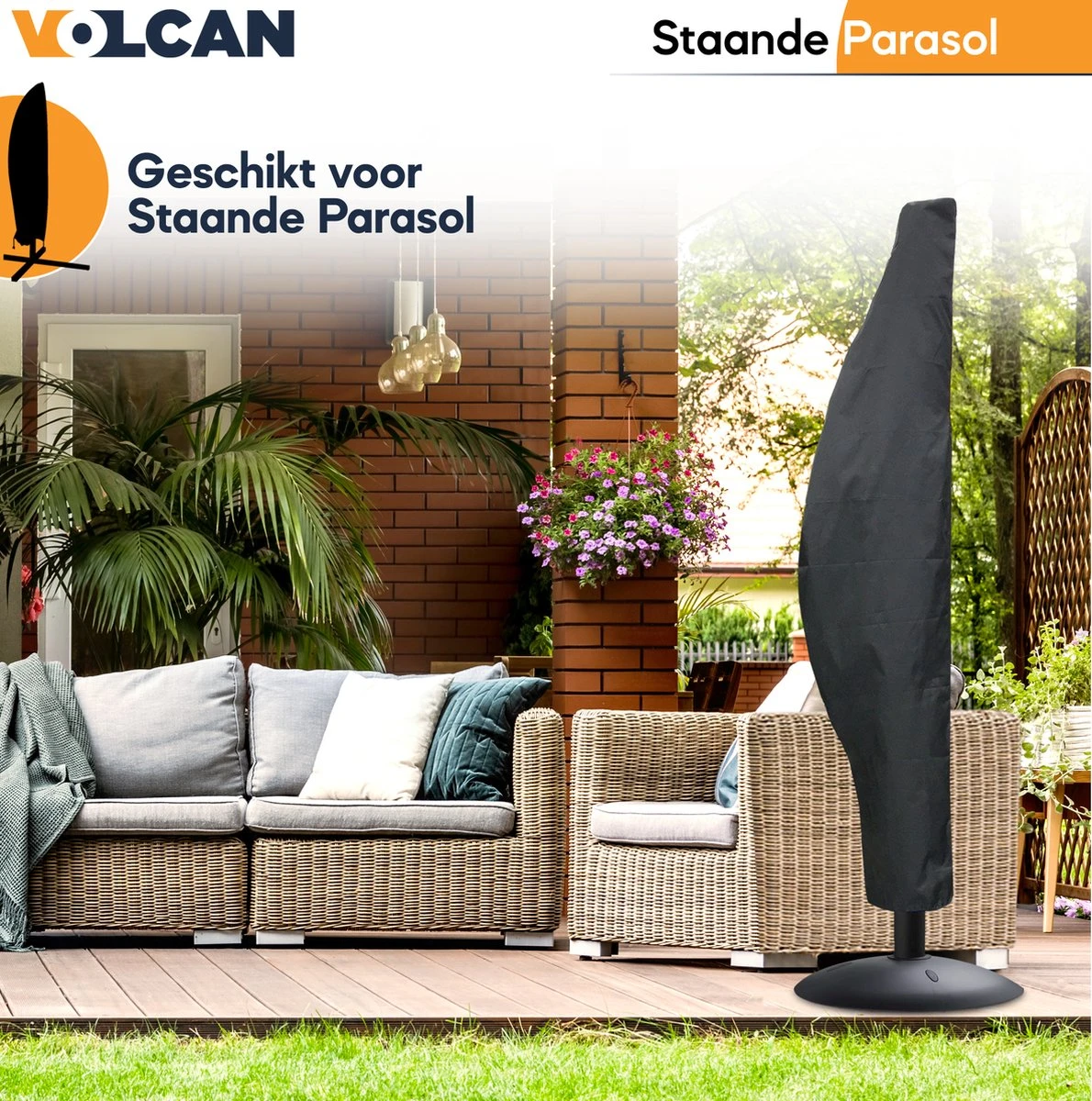 Volcan Parasolhoes Voor Zweefparasol - Tot 300cm - Waterdicht - Oxford 420D - Met Rits, Trekkoord En Stok - Zwart - Afbeelding 6