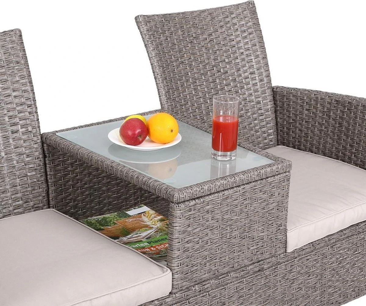 Casaria Tuinbank Polyrattan - 2-Zits Incl.Tafel - Weerbestendig Beige - Afbeelding 6