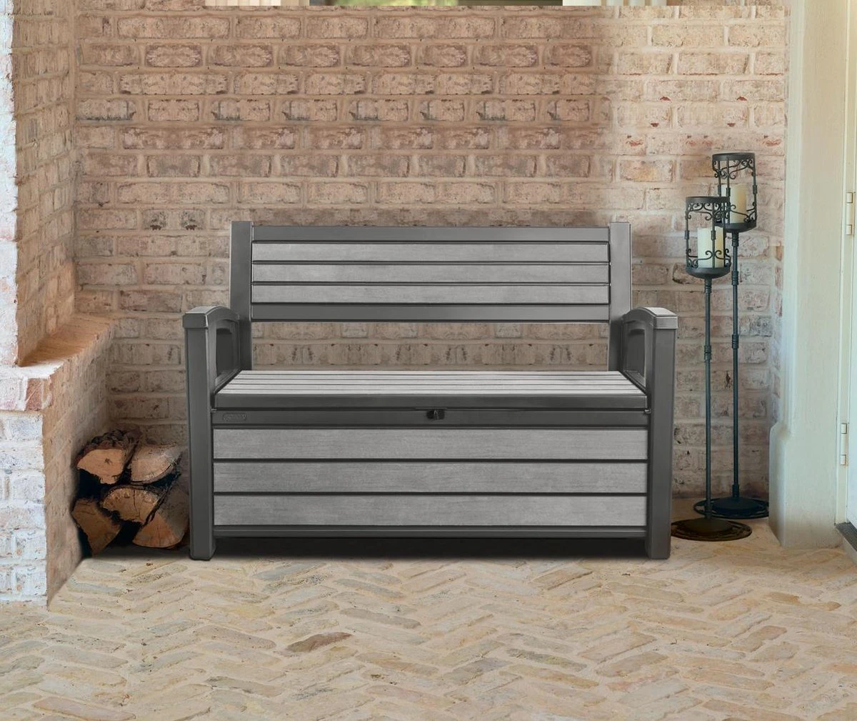 Keter - Hudson Bench Box - 2-zits Bank - Opbergbox - Hout Look & Feel - 227L - 138x63x89cm - Antraciet - Afbeelding 2