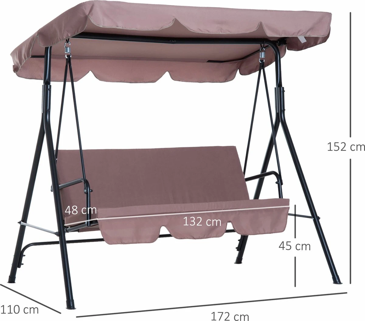 Outsunny Hollywoodschommel 3-zits Tuinschommel Schommelbank Met Dak 3 Kleuren 84A-054 - Afbeelding 9