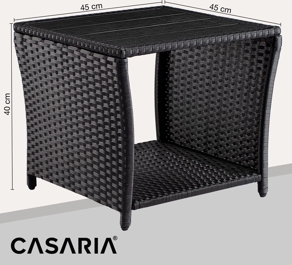 Casaria Polyrattan Bijzettafel - WPC Tafelblad 45x45x40cm – Zwart - Afbeelding 8