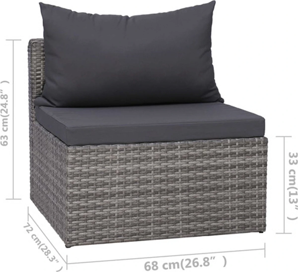 VidaXL 3-delige Loungeset Met Kussens Poly Rattan Grijs - Afbeelding 3