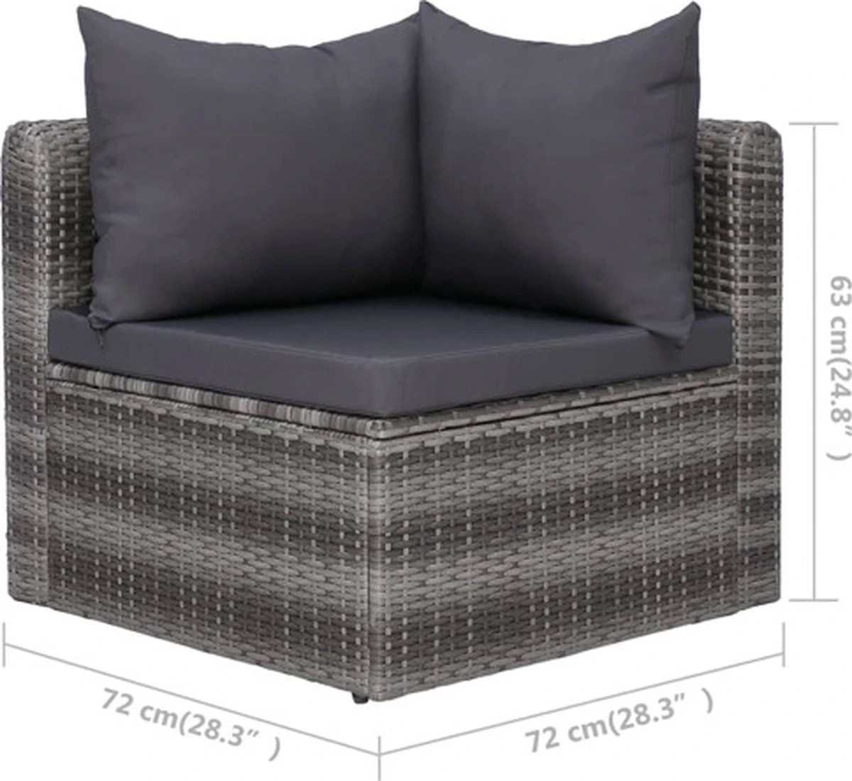 VidaXL 3-delige Loungeset Met Kussens Poly Rattan Grijs - Afbeelding 2