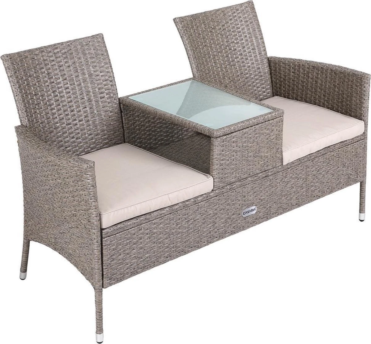 Casaria Tuinbank Polyrattan - 2-Zits Incl.Tafel - Weerbestendig Beige - Afbeelding 2