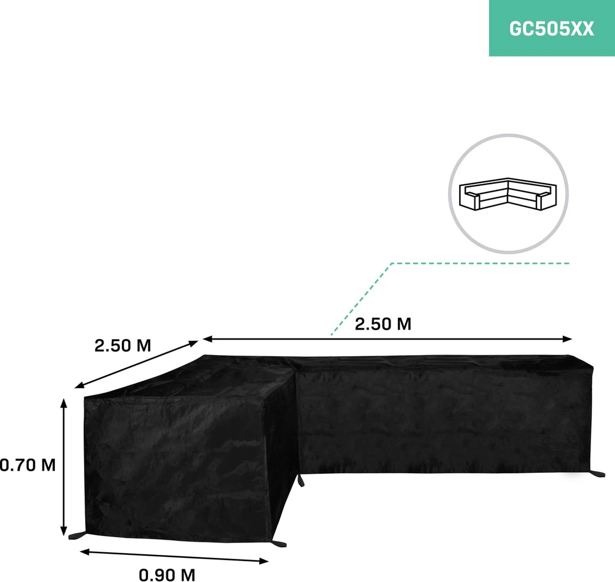 VONROC Premium Tuinbank Beschermhoes – L-vorm - 250/90 X 250/90 X 70cm - Afbeelding 2