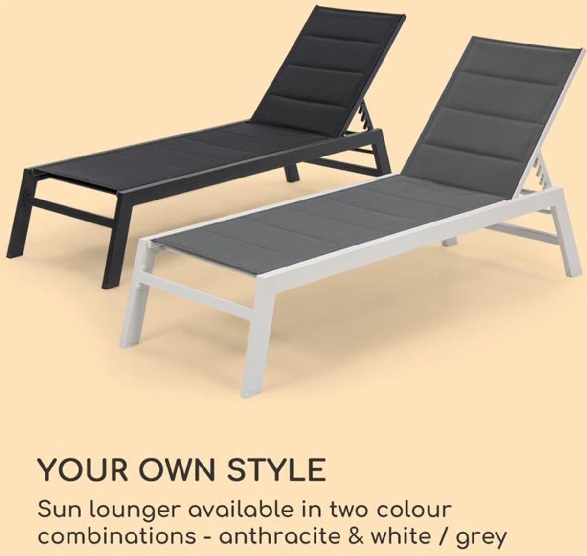 Blumfeldt Renazzo Lounge Ligstoel - Ligbed Voor De Tuin - Aluminium Tuinstoel - 6 Standen - Waterafstotend - Bekleding Van 70 % Pvc En 30 % Polyetheen - Grijs - Afbeelding 4