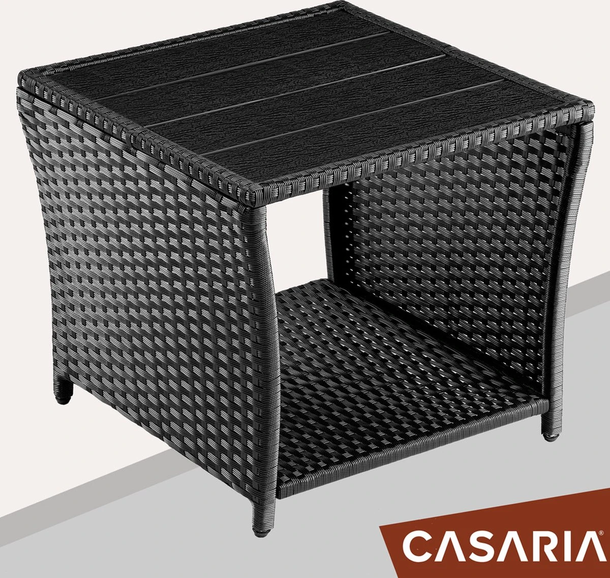Casaria Polyrattan Bijzettafel - WPC Tafelblad 45x45x40cm – Zwart - Afbeelding 3