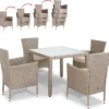Casaria Polyrattan Tuinset - 4 Stoelen & Tafel 90x90 Cm - Beige Grijs