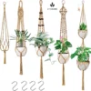 5 Stuks Jute Macrame Plantenhangers - Boho Handgeweven Katoen Hangpot Voor Binnen/Buiten - Hangende Bloempot Met Kralen - Macramé Touw/Koord Hangplant Houder - Bohemian Wandhanger Decoratie - Plant Hanger - Verticale Tuin Bloempothouder Planthanger