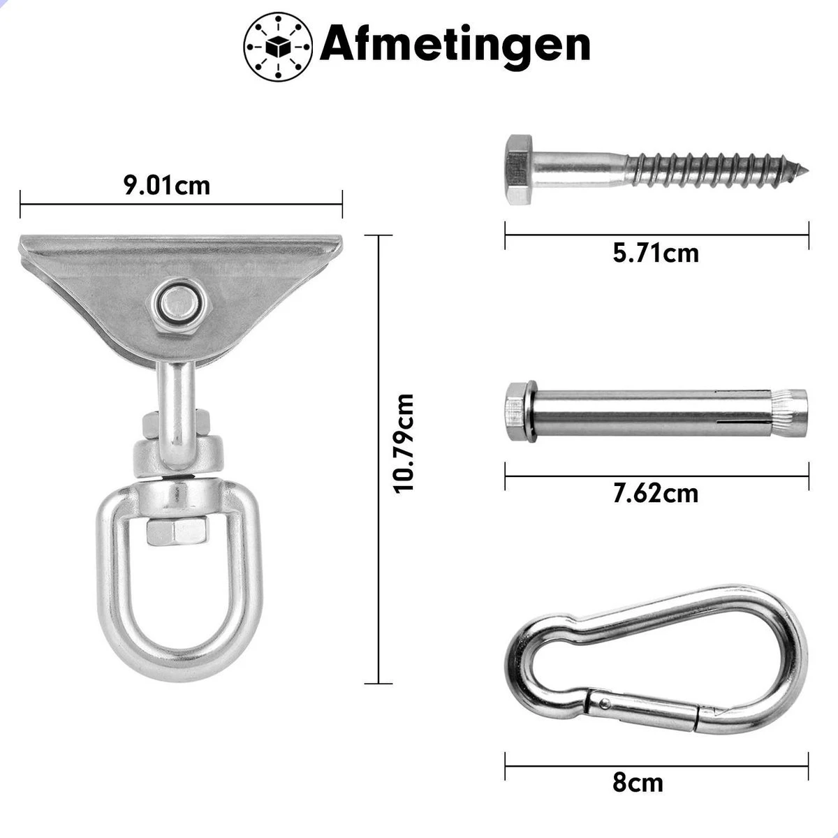 Luxe Ophangsysteem - 180° Schommelen, 360° Roteerbaar - Plafondhaak - Ophanghaak - Hangstoel Buiten - Hangstoel Binnen – Schommelstoel - Schommel - Bokszakken - RVS - Nederlandse Handleiding - - Afbeelding 4