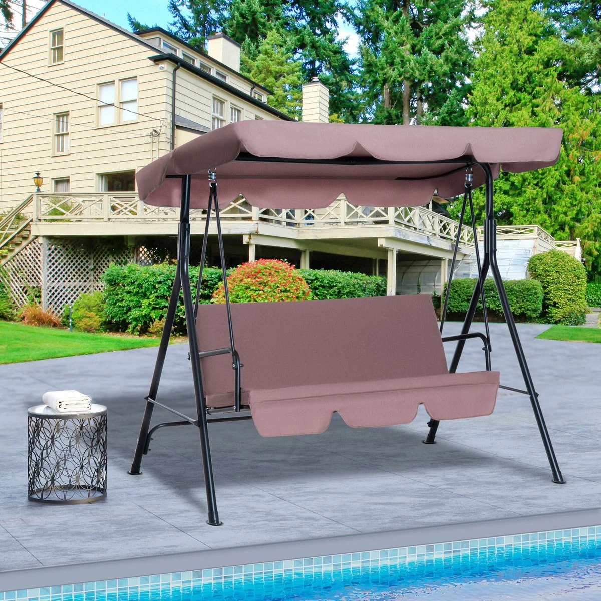 Outsunny Hollywoodschommel 3-zits Tuinschommel Schommelbank Met Dak 3 Kleuren 84A-054 - Afbeelding 10