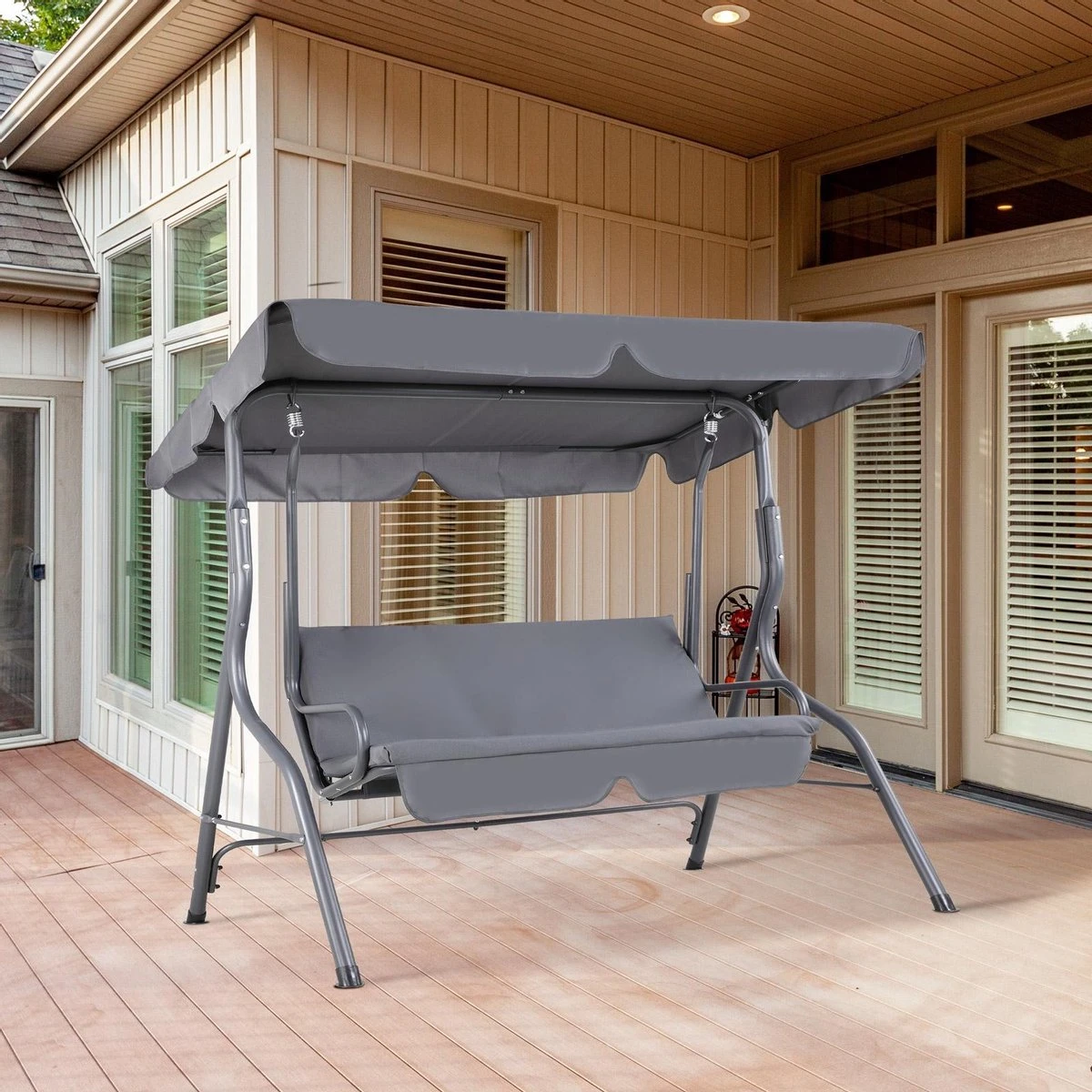 Merkloos Casaria Hollywood Schommel - Antraciet - Incl. Zonnekap - Afbeelding 6