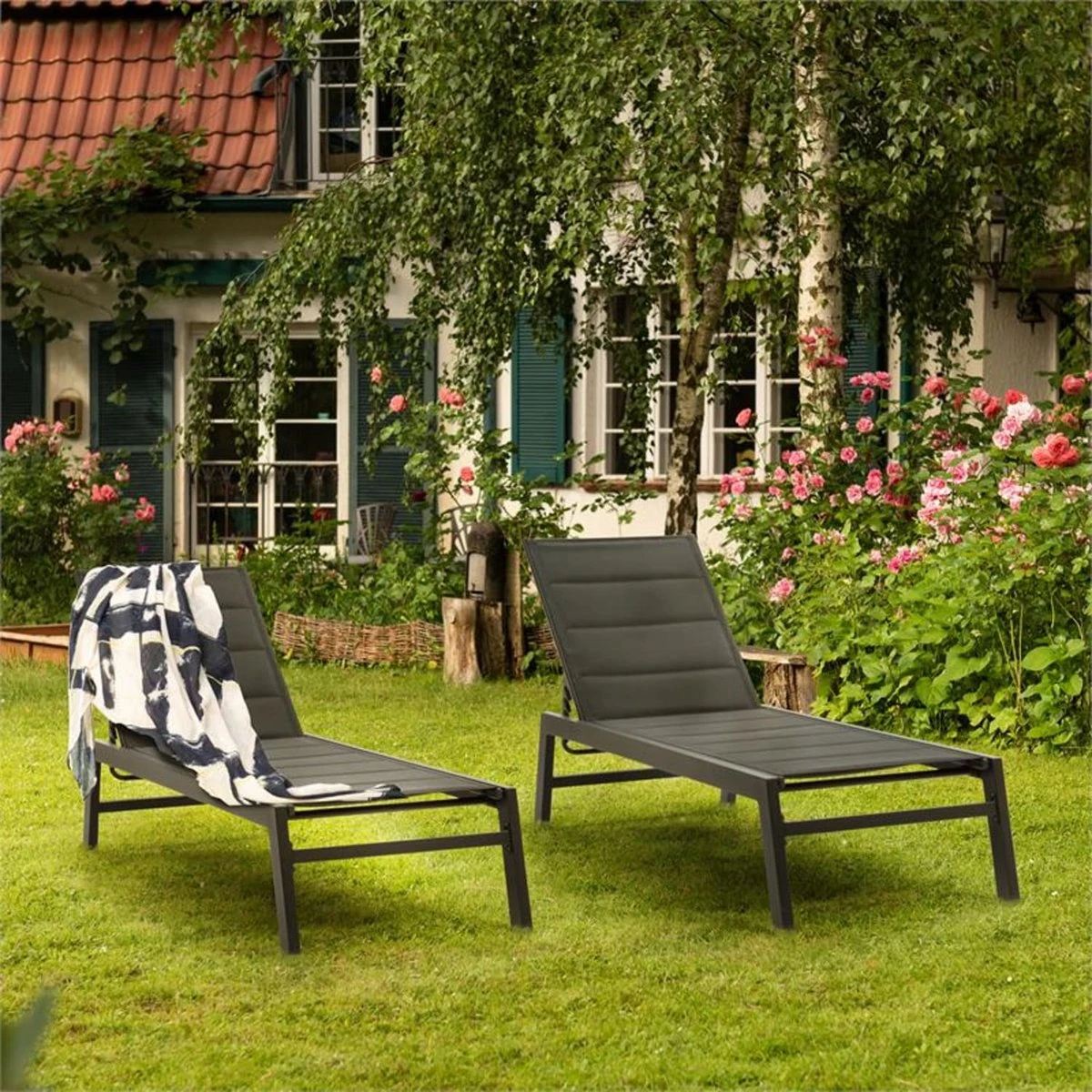 Blumfeldt Renazzo Lounge Ligstoel - Ligbed Voor De Tuin - Aluminium Tuinstoel - 6 Standen - Waterafstotend - Bekleding Van 70 % Pvc En 30 % Polyetheen - Zwart - Afbeelding 5