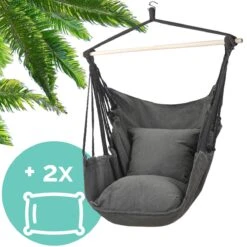 Hangmat Stoel - Hangstoel Voor Binnen Of Buiten - Incl. 2 Kussens - Zwart/Grijs Antraciet