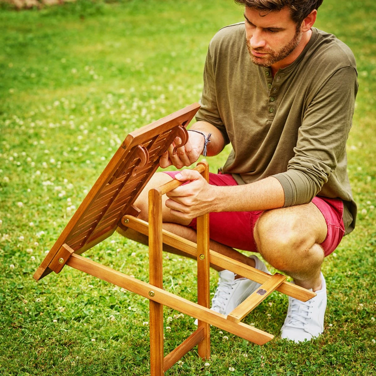Merkloos EezyLife Houten Bijzettafel - 46x46x46cm - Acacia Hout - Tuintafel - Afbeelding 7
