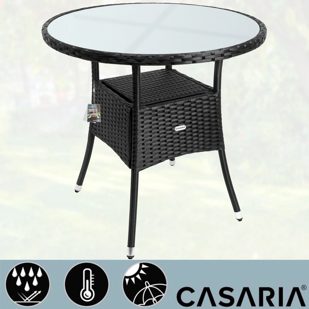 Casaria Polyrattan Bijzettafel 80cm Rond - 5mm Veiligheidsglas – Zwart - Afbeelding 5