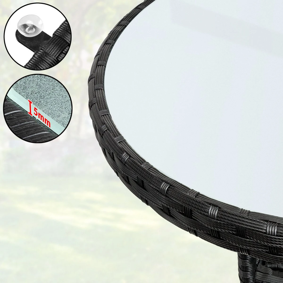 Casaria Polyrattan Bijzettafel 80cm Rond - 5mm Veiligheidsglas – Zwart - Afbeelding 7