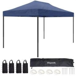 LifeGoods Partytent - 3x4.5 M - Easy Up - Opvouwbaar - Waterdicht - Draagtas Met Wieltjes - Donkerblauw