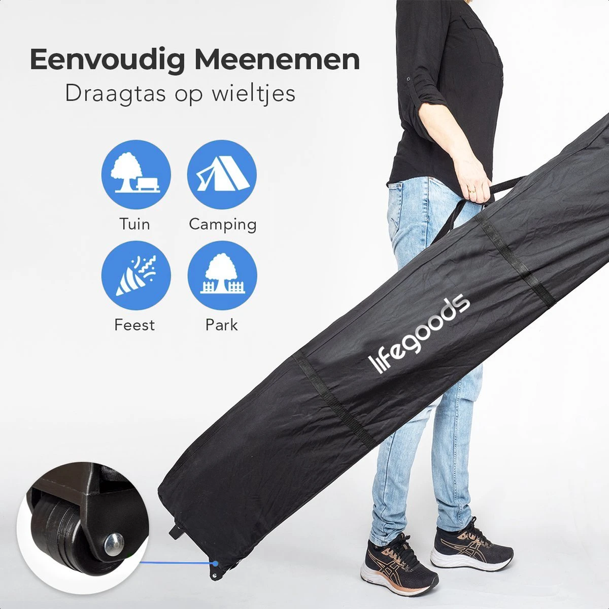 LifeGoods Partytent - 3x4.5 M - Easy Up - Opvouwbaar - Waterdicht - Draagtas Met Wieltjes - Donkerblauw - Afbeelding 2