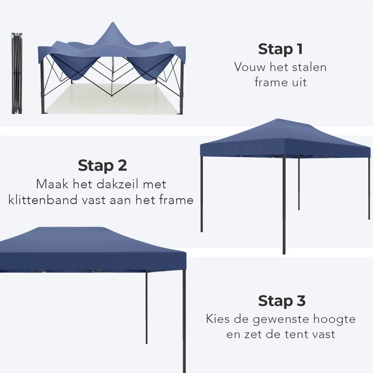 LifeGoods Partytent - 3x4.5 M - Easy Up - Opvouwbaar - Waterdicht - Draagtas Met Wieltjes - Donkerblauw - Afbeelding 7