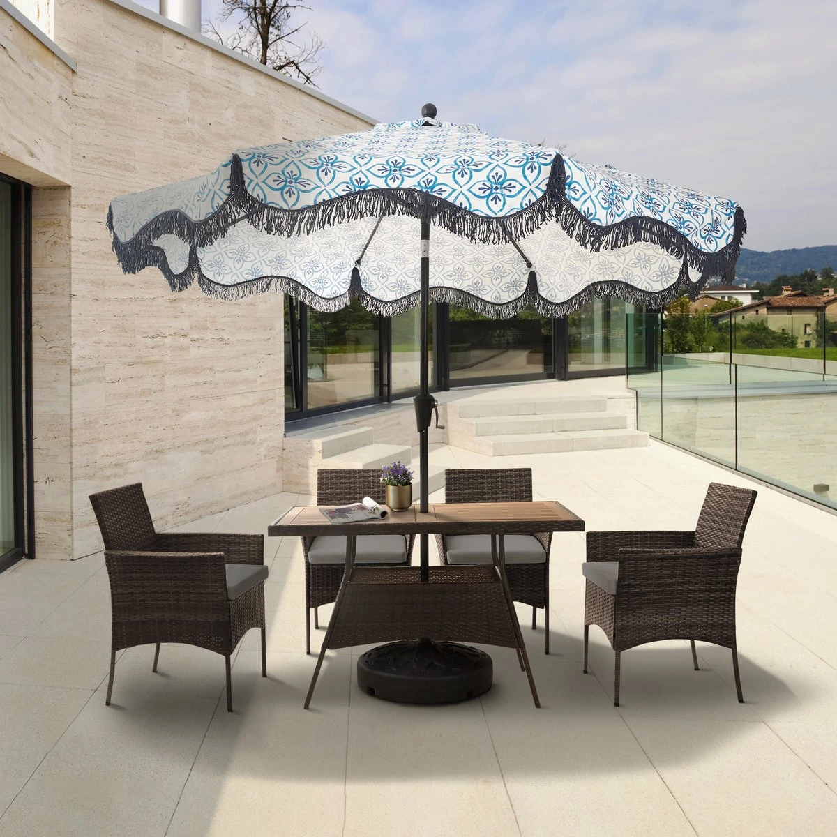 Teamson Home 5-Delig Diningset - Tuinset - Tuinmeubelen - Tafel En 4 Stoelen - Voor Maximaal 4 Personen - Massief Houten Tafelblad - Bruin - 244 X 132 X 84 (cm) - Afbeelding 5