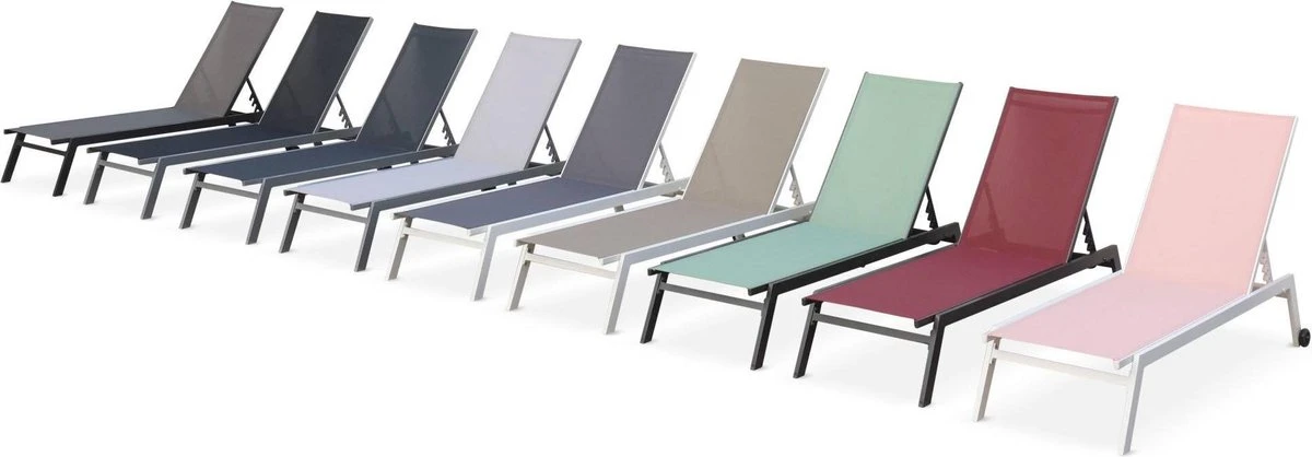 ELSA - Set Van 2 Ligstoelen Van Aluminium En Textileen, Ligbed Multipositioneel Met Wieltjes, Kleur Wit/taupe - Afbeelding 3