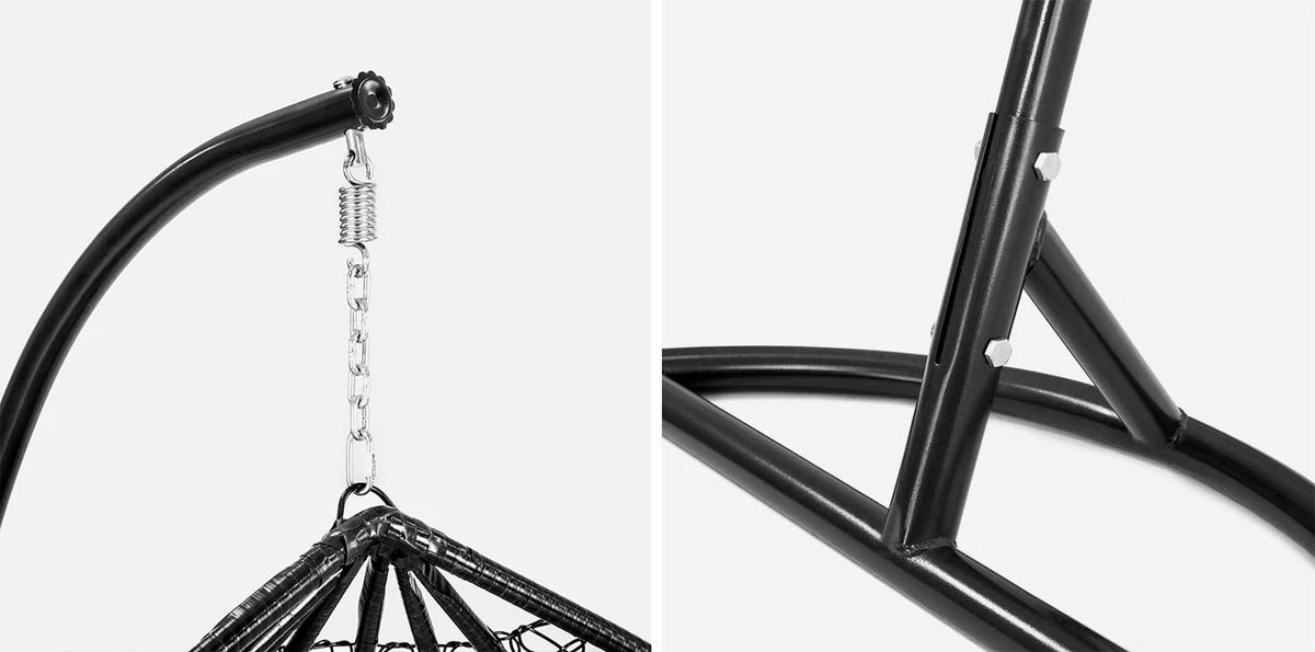 Hangstoel - Ei Stoel - Met Frame - Zwart Beige - Tot 125 Kg - Afbeelding 6