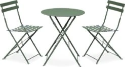 EMILIA Bistroset - 2 Inklapbare Stoelen En Een Ronde Tafel Van Gepoedercoat Staal Met Matte Afwerking – Groengrijs