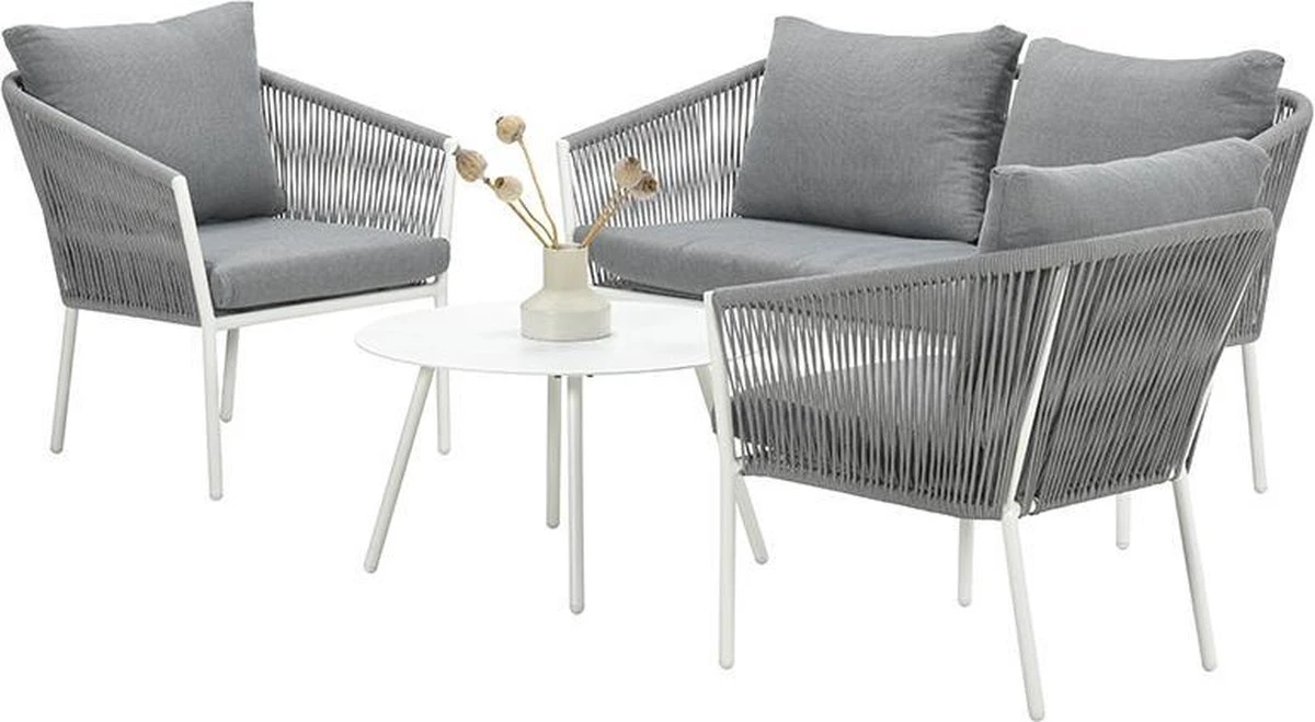 Garden Impressions Fleurie Loungeset 4-delig - Rope - Mat Wit/ Licht Grijs - Afbeelding 2