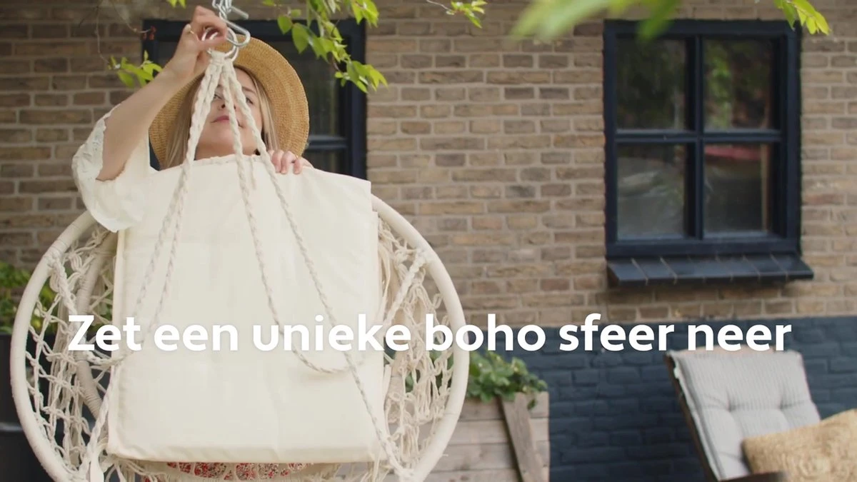 Vita5 Macramé Hangstoel - Voor Binnen En Buiten - Zonder Standaard - Incl. Kussen, Boekenvak En Beschermhoes - Tot 150kg - Grijs - Afbeelding 12