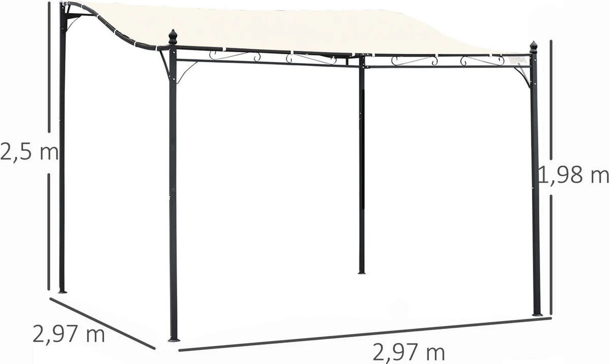 Outsunny Pergola Partytent Paviljoen Overkapping Tent Metaal Crème 297x297 Cm 84C-038 - Afbeelding 4