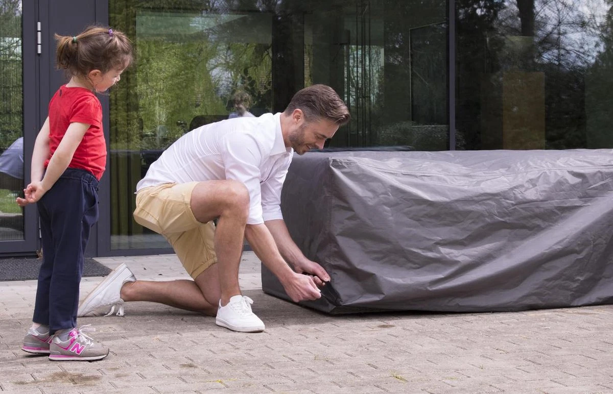 Weersbestendige Beschermhoes Voor Hoekbank | 250/90 X 250/90 X 70 Cm (L-vorm) - Tuinbank / L-Vorm -Waterdicht - Grijs - Afbeelding 3