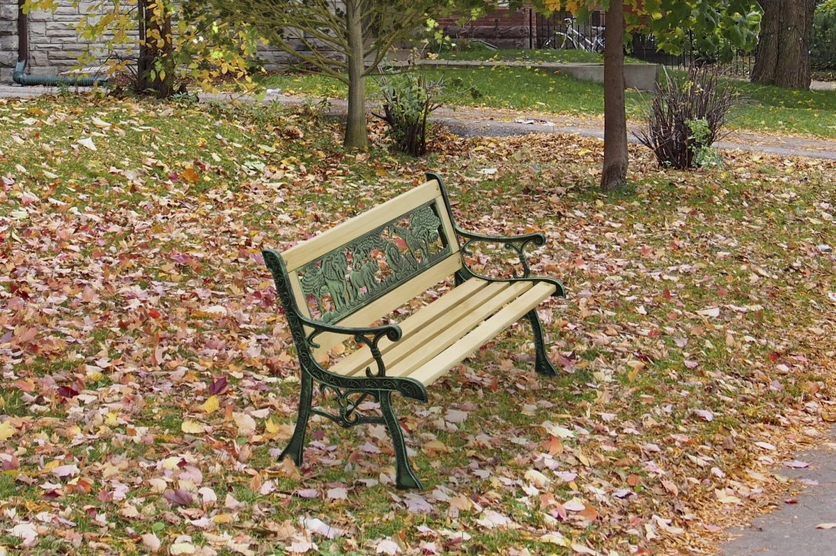 LIFA GARDEN Tuinbank Voor 2 Kinderen | Kinderbank Van Onbewerkt Hout En Ijzer | Nostalgische Tuinbank Met Jungle Afbeelding In De Rugleuning | Tuinbank Om Te Beitsen | 82 X 39 X 50 Cm - Afbeelding 5