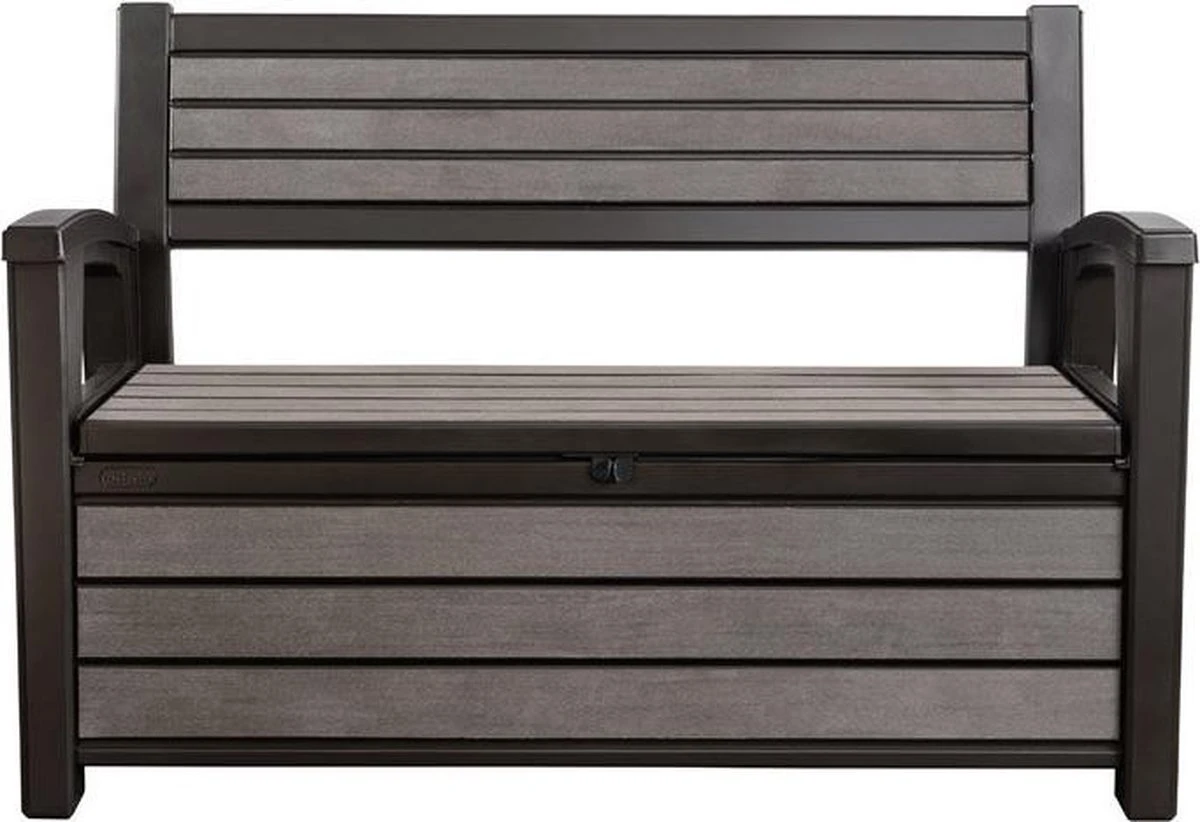 Keter - Hudson Bench Box - 2-zits Bank - Opbergbox - Hout Look & Feel - 227L - 138x63x89cm - Antraciet - Afbeelding 10