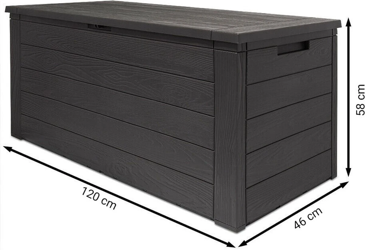 Merkloos Woody Tuin Opbergbox - 324 Liter 45x120x60 Cm - Tuinkussenbox - Antraciet/bruin - Afbeelding 11