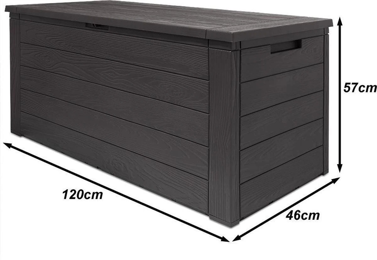 Merkloos Woody Tuin Opbergbox - 324 Liter 45x120x60 Cm - Tuinkussenbox - Antraciet/bruin - Afbeelding 4