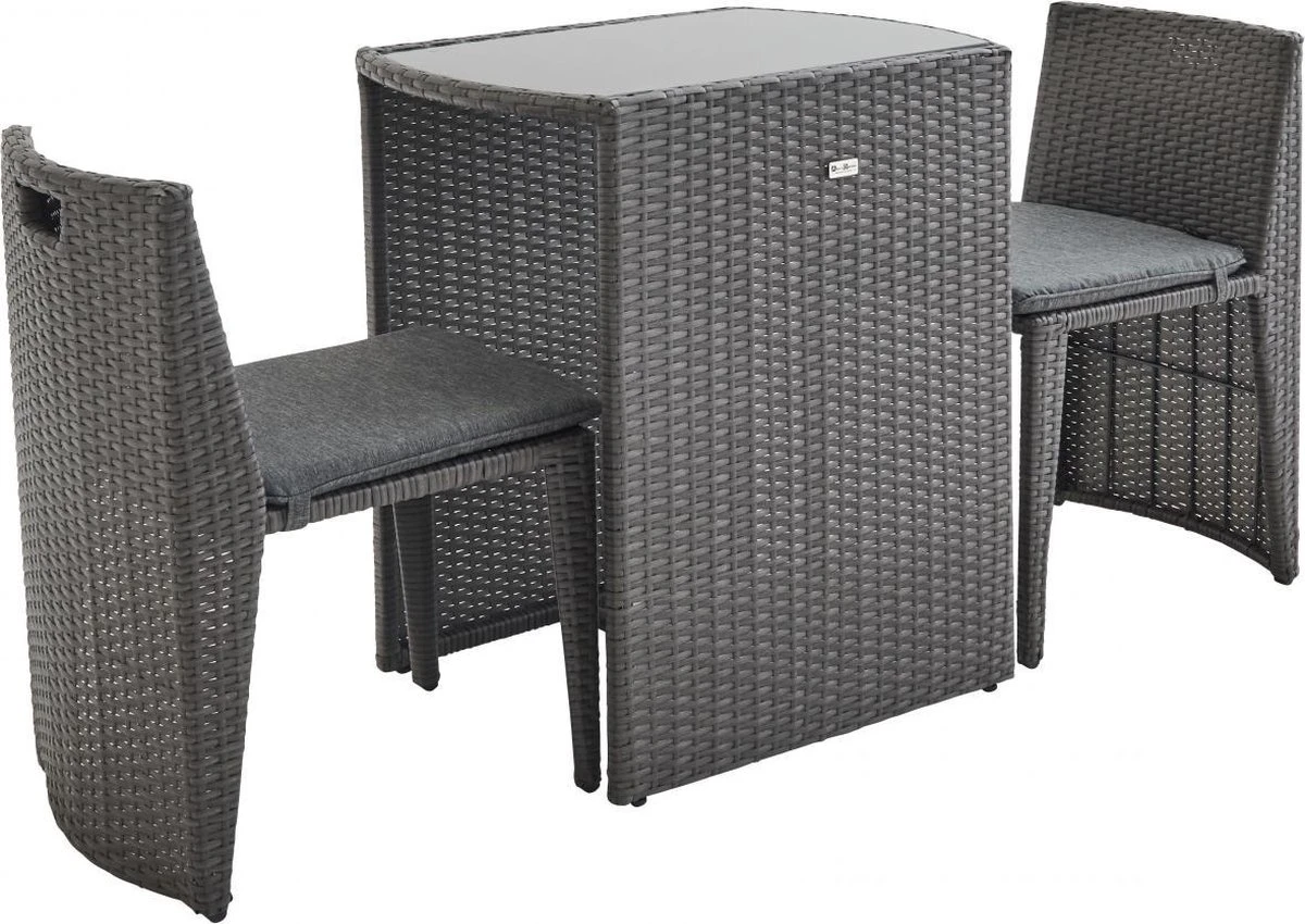 Alice's Garden Balkonset Doppio - 2 Stoelen - Inschuifbaar - Wicker - Grijs