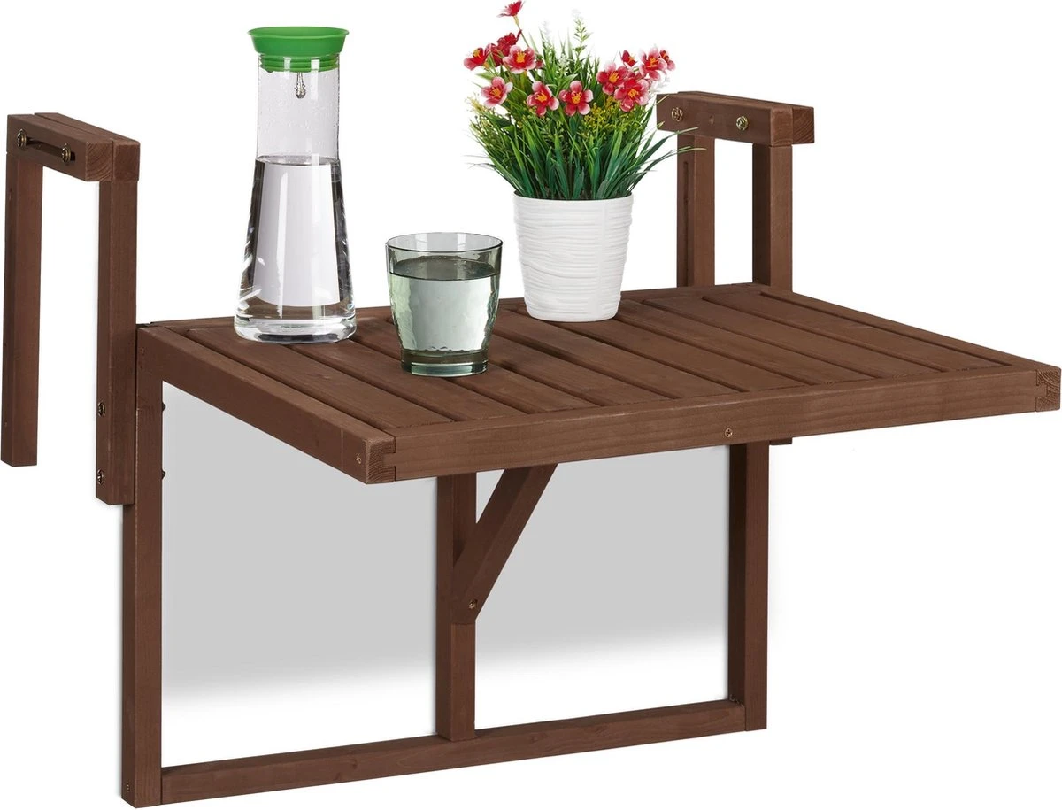 Relaxdays Balkontafel Inklapbaar - Klaptafel Balkon - Tafel Reling - Hangtafel Hout