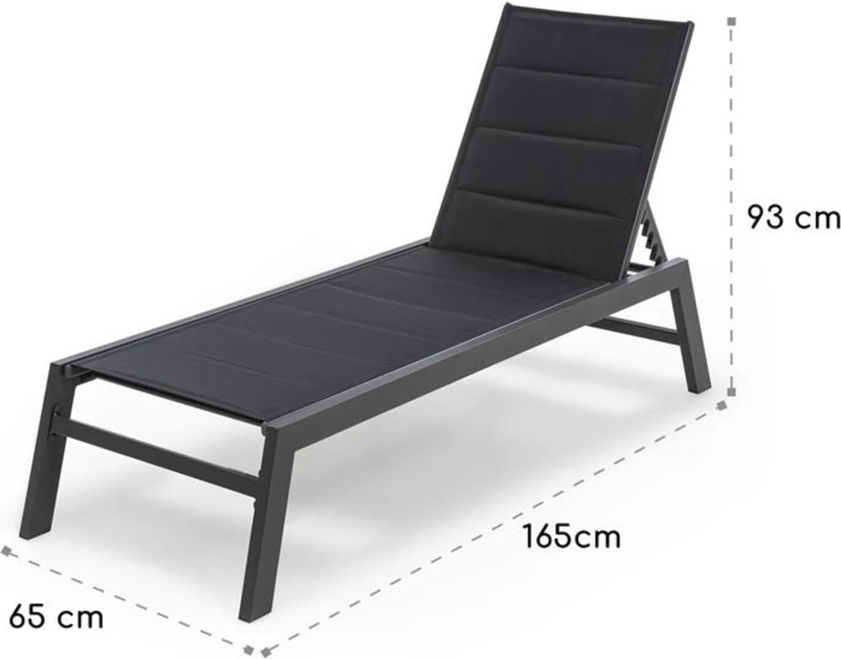 Blumfeldt Renazzo Lounge Ligstoel - Ligbed Voor De Tuin - Aluminium Tuinstoel - 6 Standen - Waterafstotend - Bekleding Van 70 % Pvc En 30 % Polyetheen - Zwart - Afbeelding 3