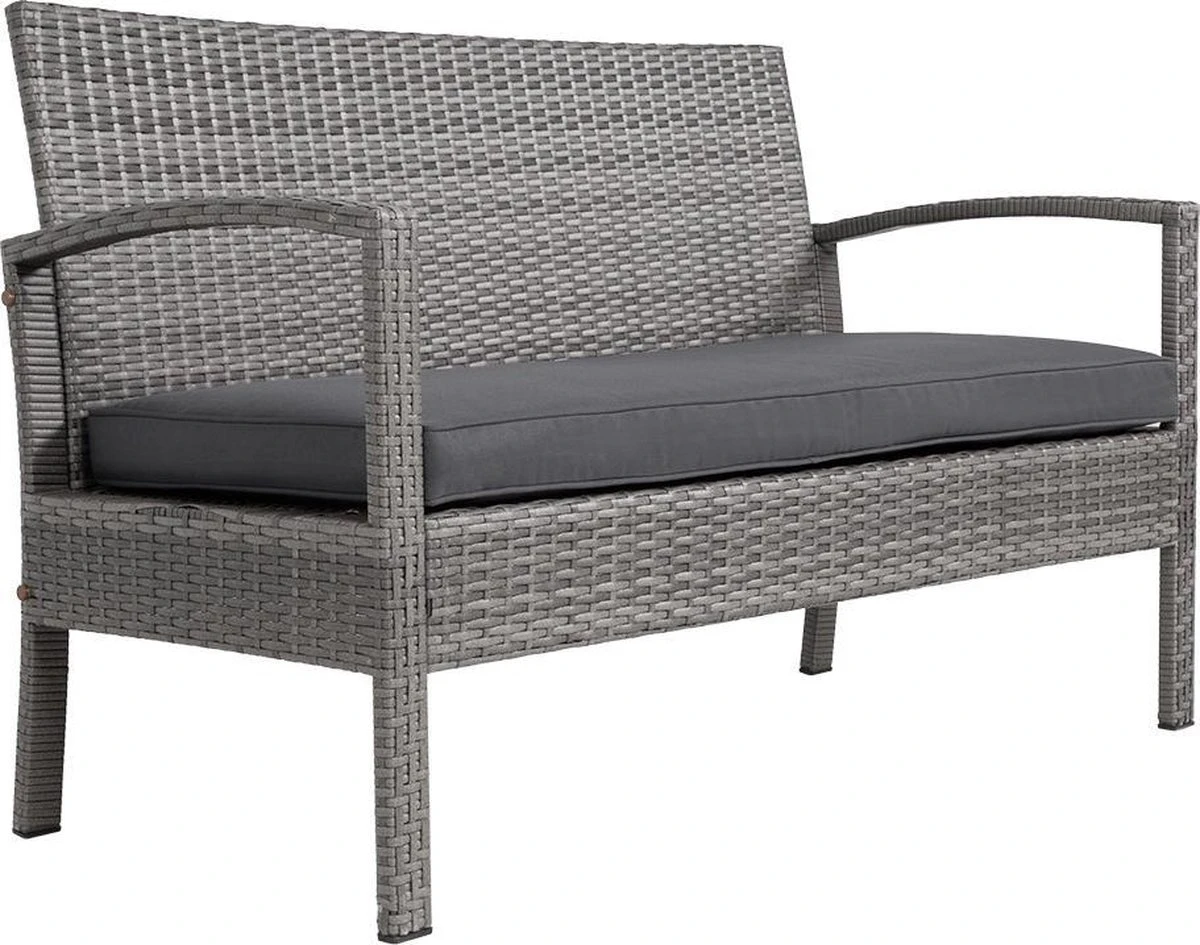 Casaria Polyrattan Loungeset – 2 Stoelen 1 Bank 1 Tafel - Antraciet - Afbeelding 3