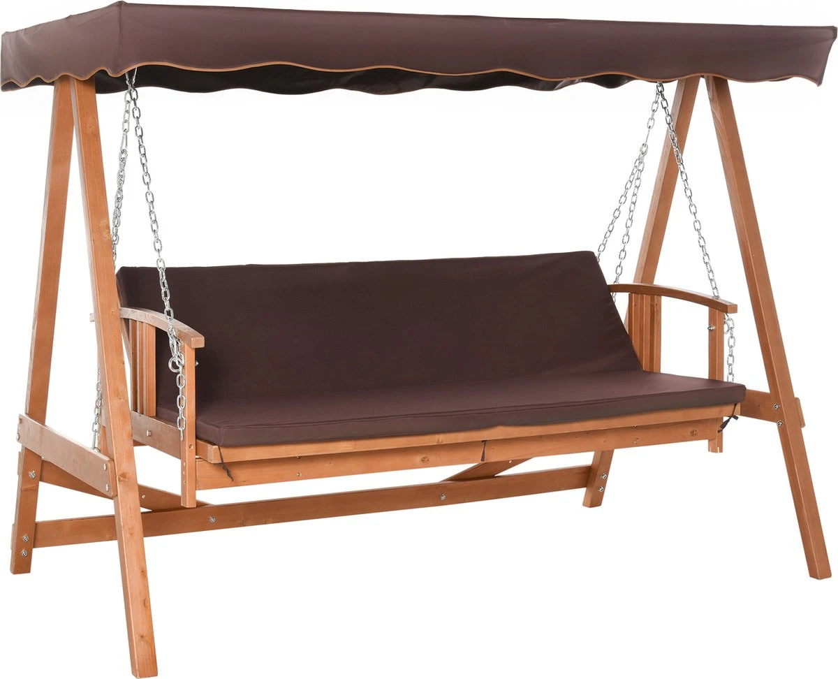 Outsunny Hollywoodschommel Hout Tuinschommel Schommelbank Ligfunctie 3 Personen 84A-185 - Afbeelding 5