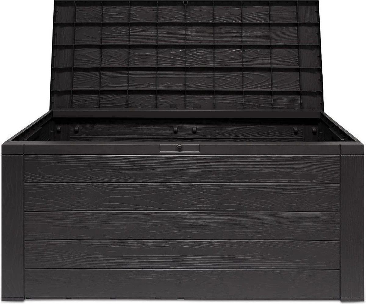 Merkloos Woody Tuin Opbergbox - 324 Liter 45x120x60 Cm - Tuinkussenbox - Antraciet/bruin - Afbeelding 7