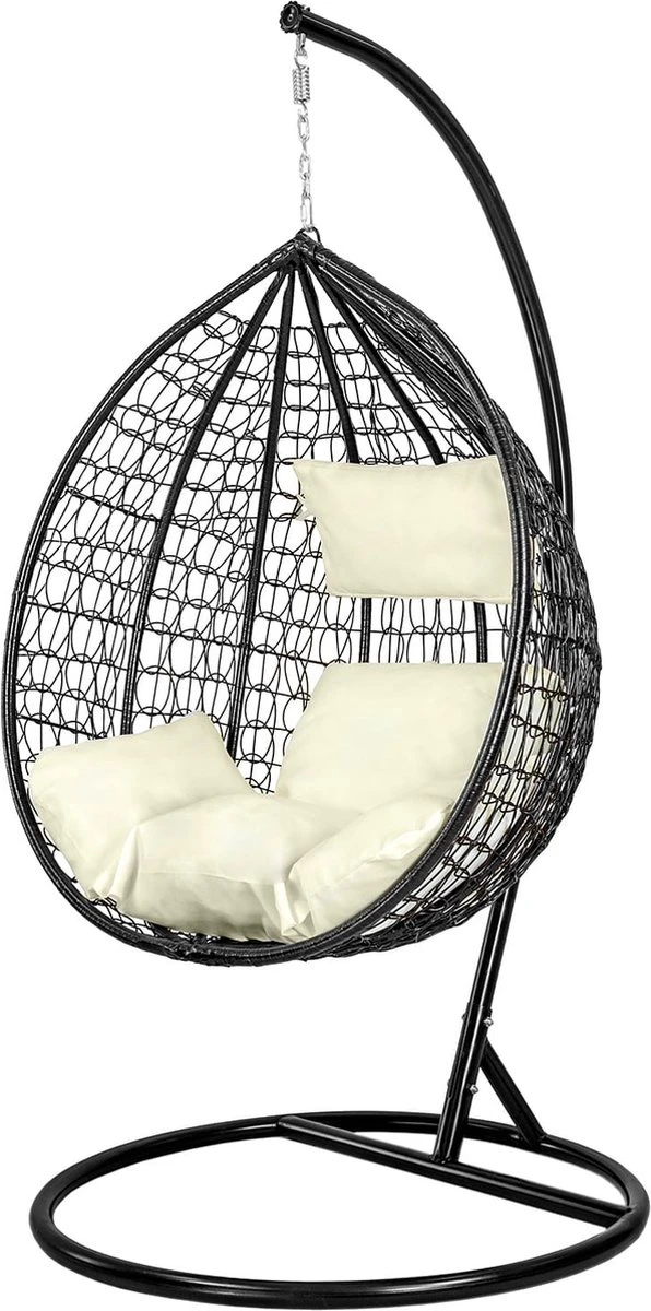 Hangstoel - Ei Stoel - Met Frame - Zwart Beige - Tot 125 Kg