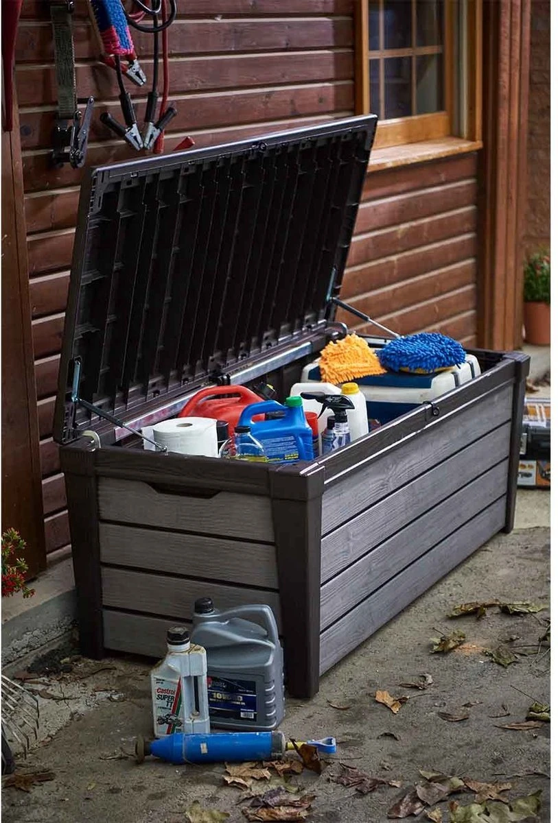 Keter Brushwood Opbergbox - Kussenbox - 455L - 145x69,7x60,3cm - Grafiet - Afbeelding 6